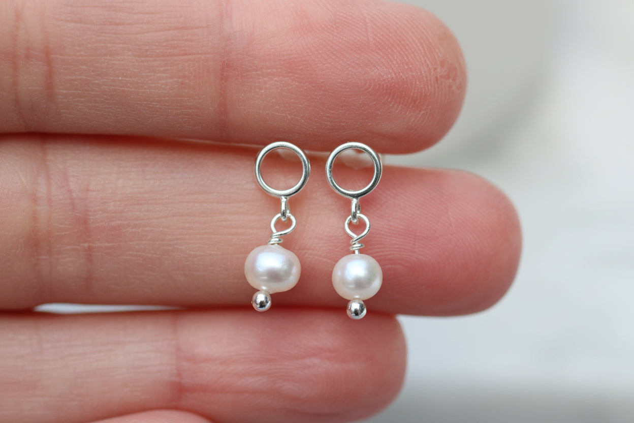 Circle & Pearl Drop Earrings | Minimalist Freshwater Pearl Earrings