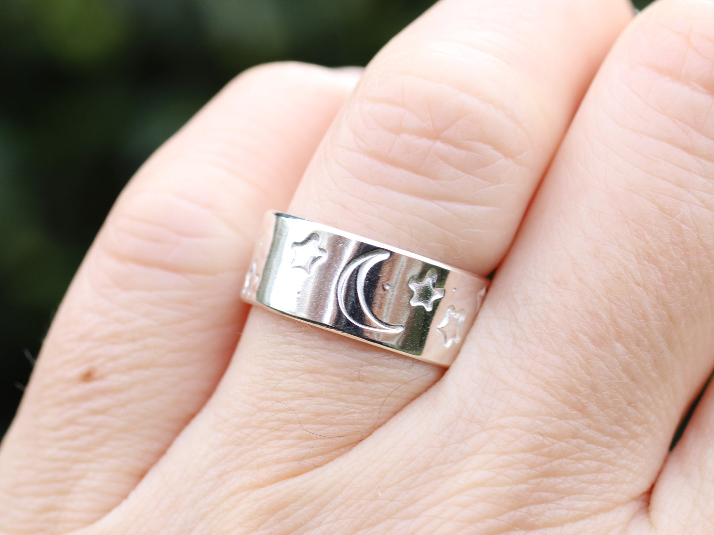 Sterling silver celestial ring made with recycled metal.