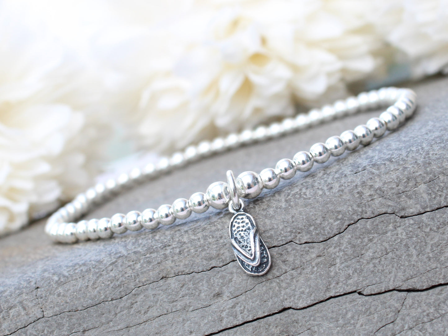 Sterling silver flip flop bracelet. Summer bracelet.