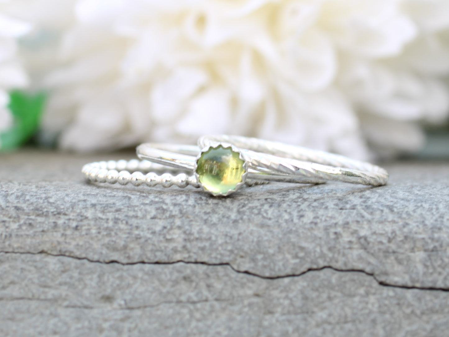 Birthstone stacking rings in sterling silver. Handmade to order in 1 week.