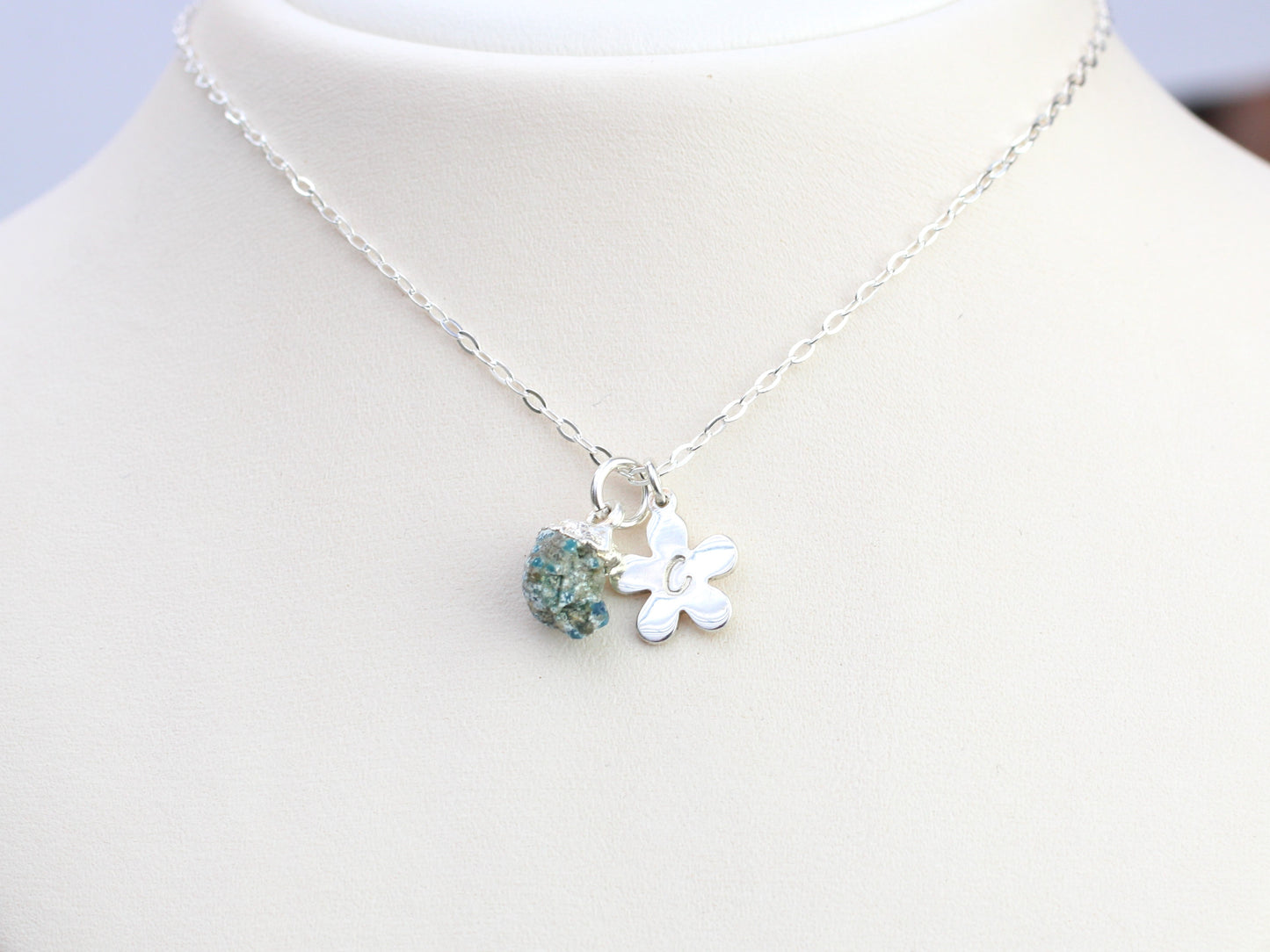 Personalised turquoise necklace in silver.