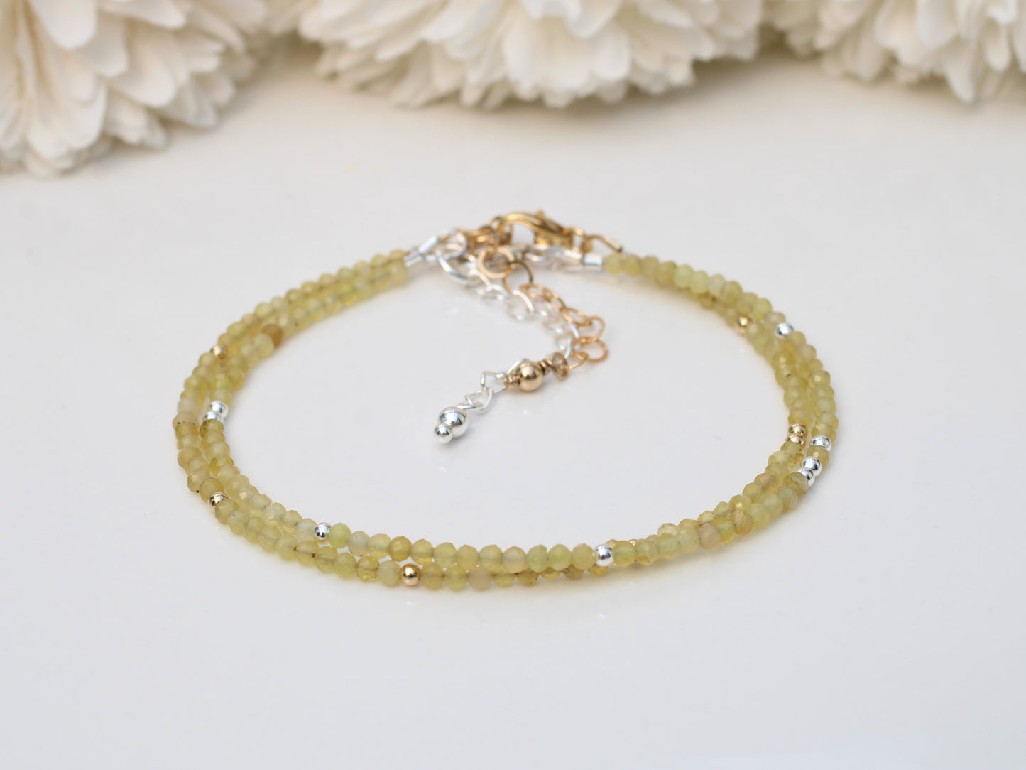 Skinny yellow opal bracelet in silver or gold.
