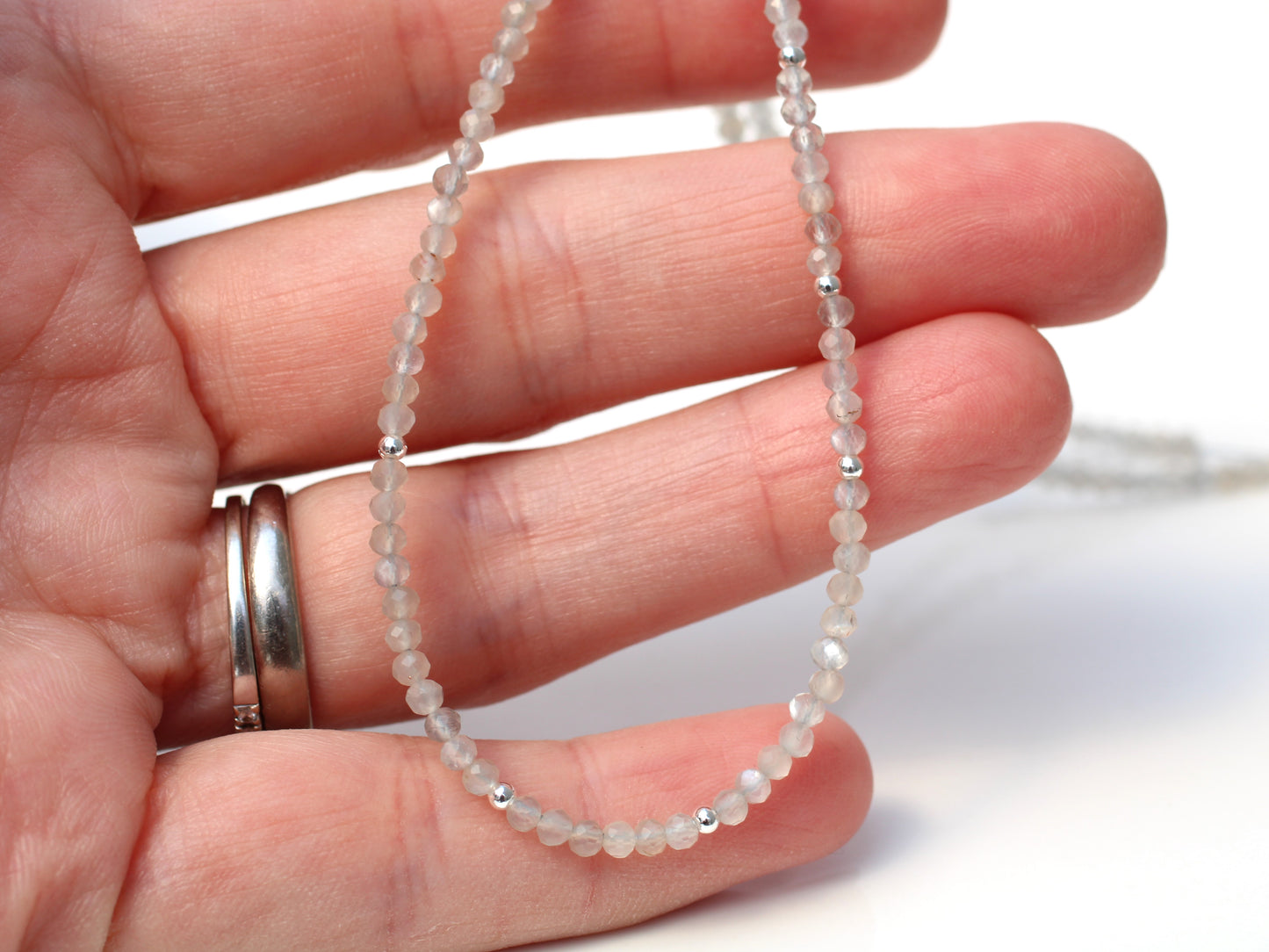 Grey moonstone choker necklace. June birthstone.