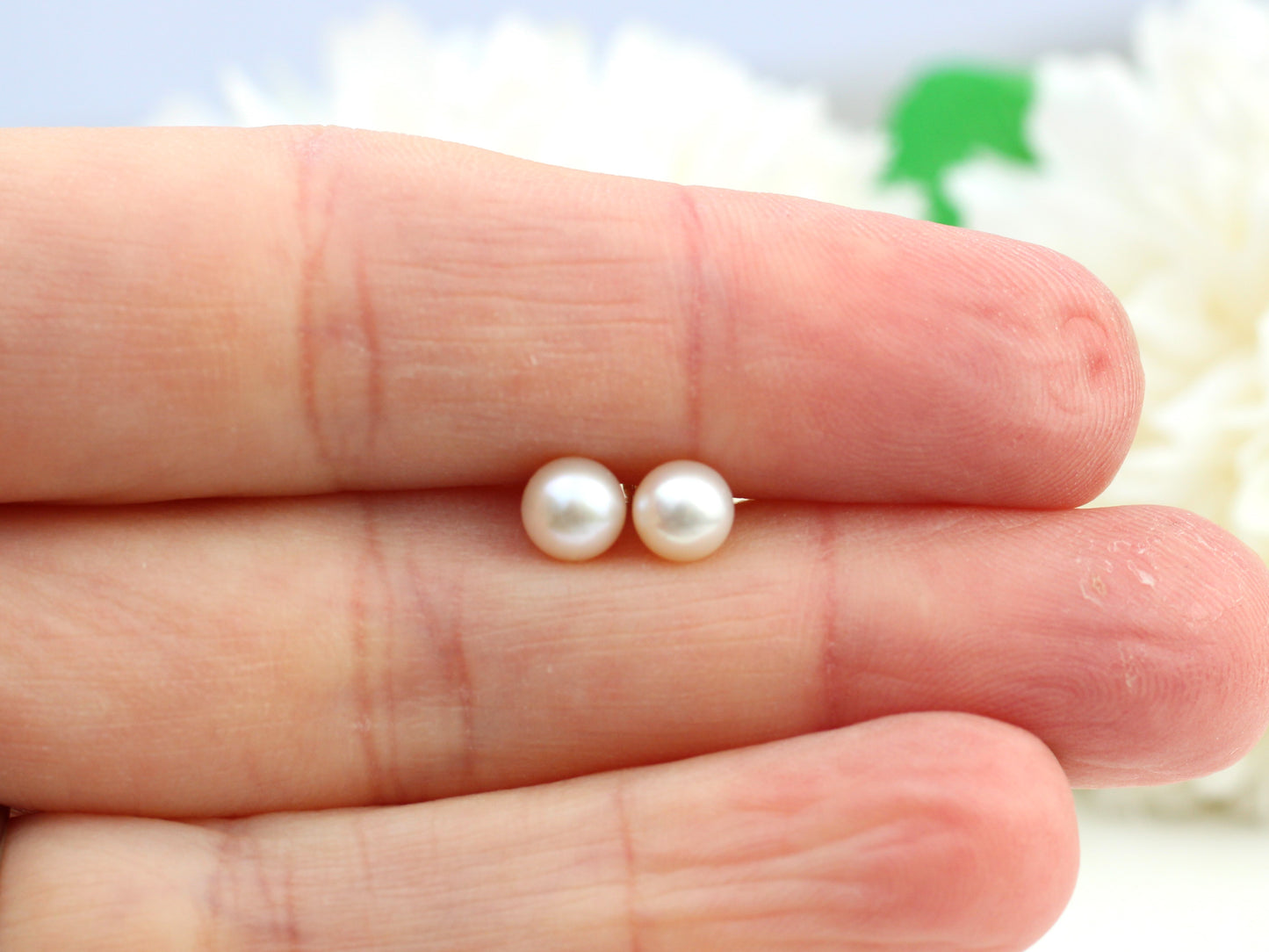 Silver pearl stud earrings. June birthstone.