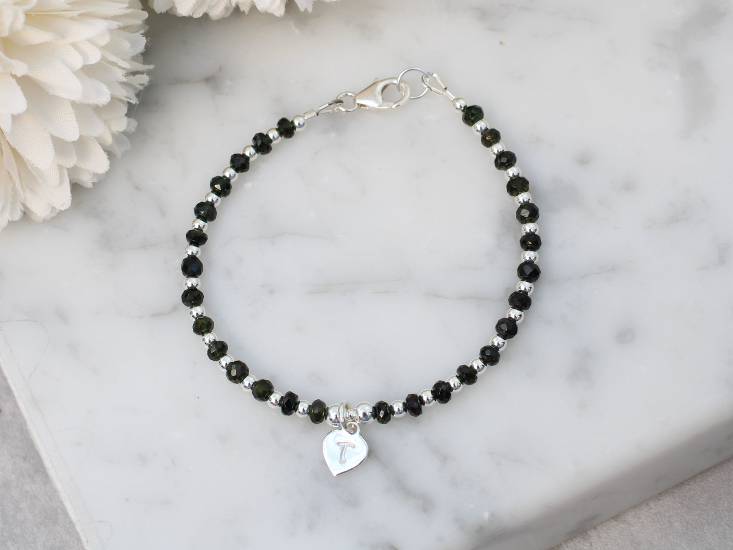 Black tourmaline initial bracelet.