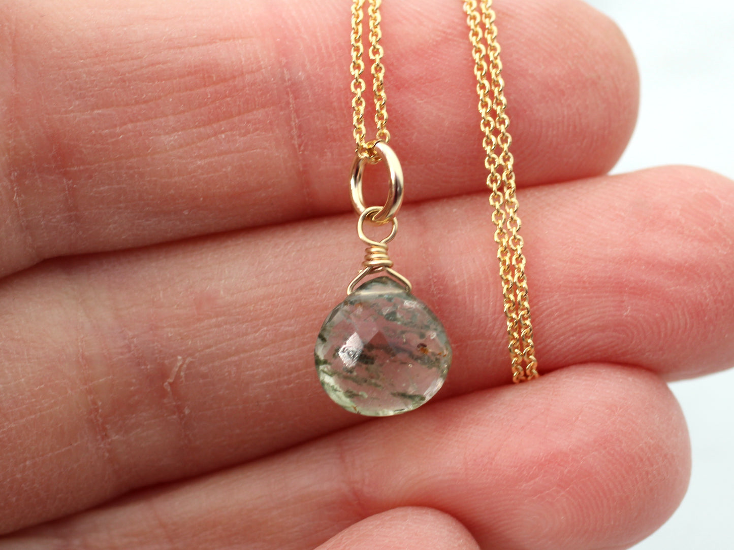 Moss agate necklace in silver or gold.