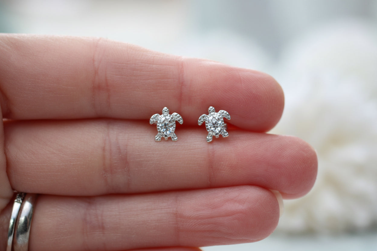 Sterling Silver Turtle Stud Earrings