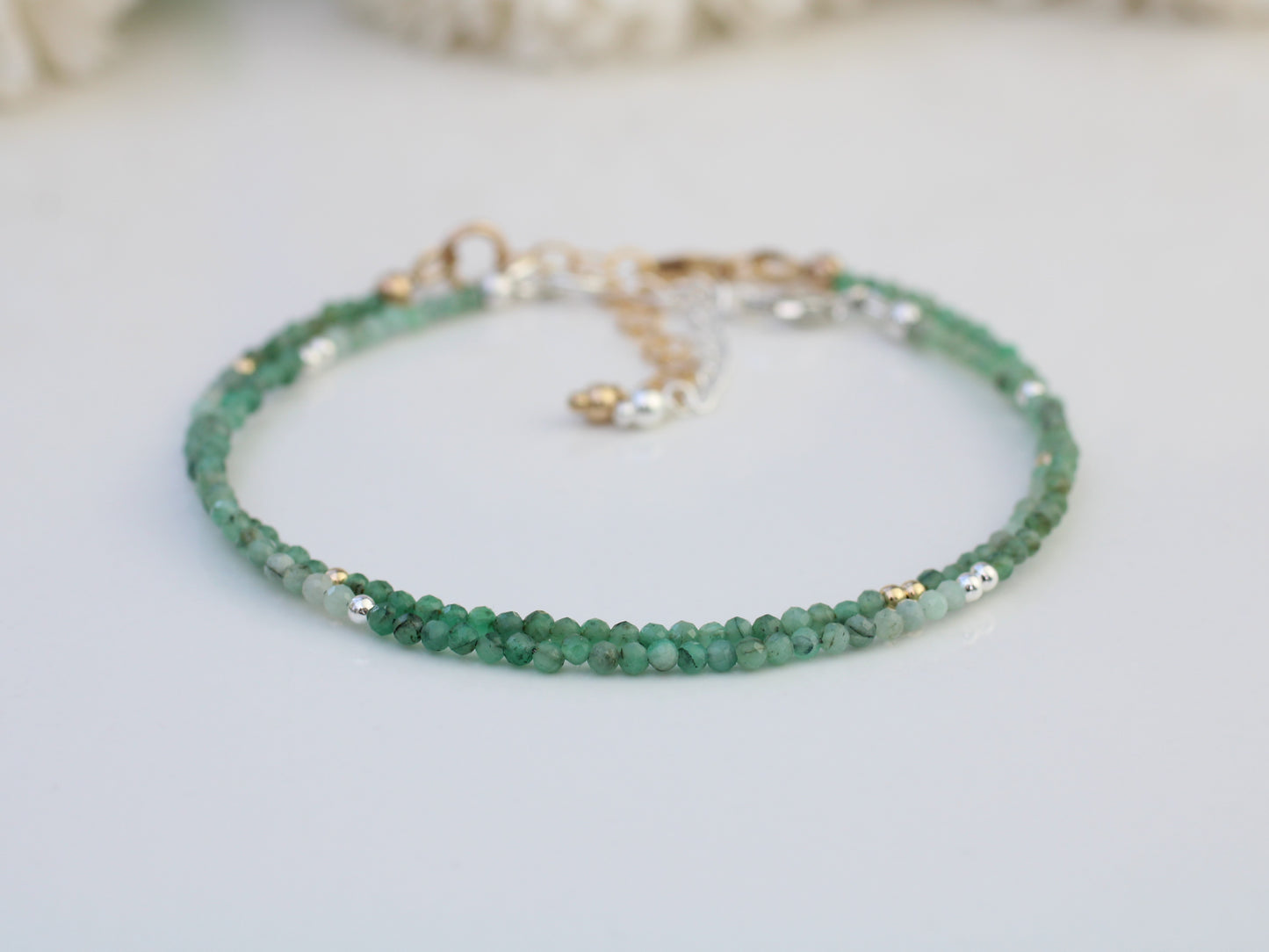 Skinny emerald bracelet in silver or gold.