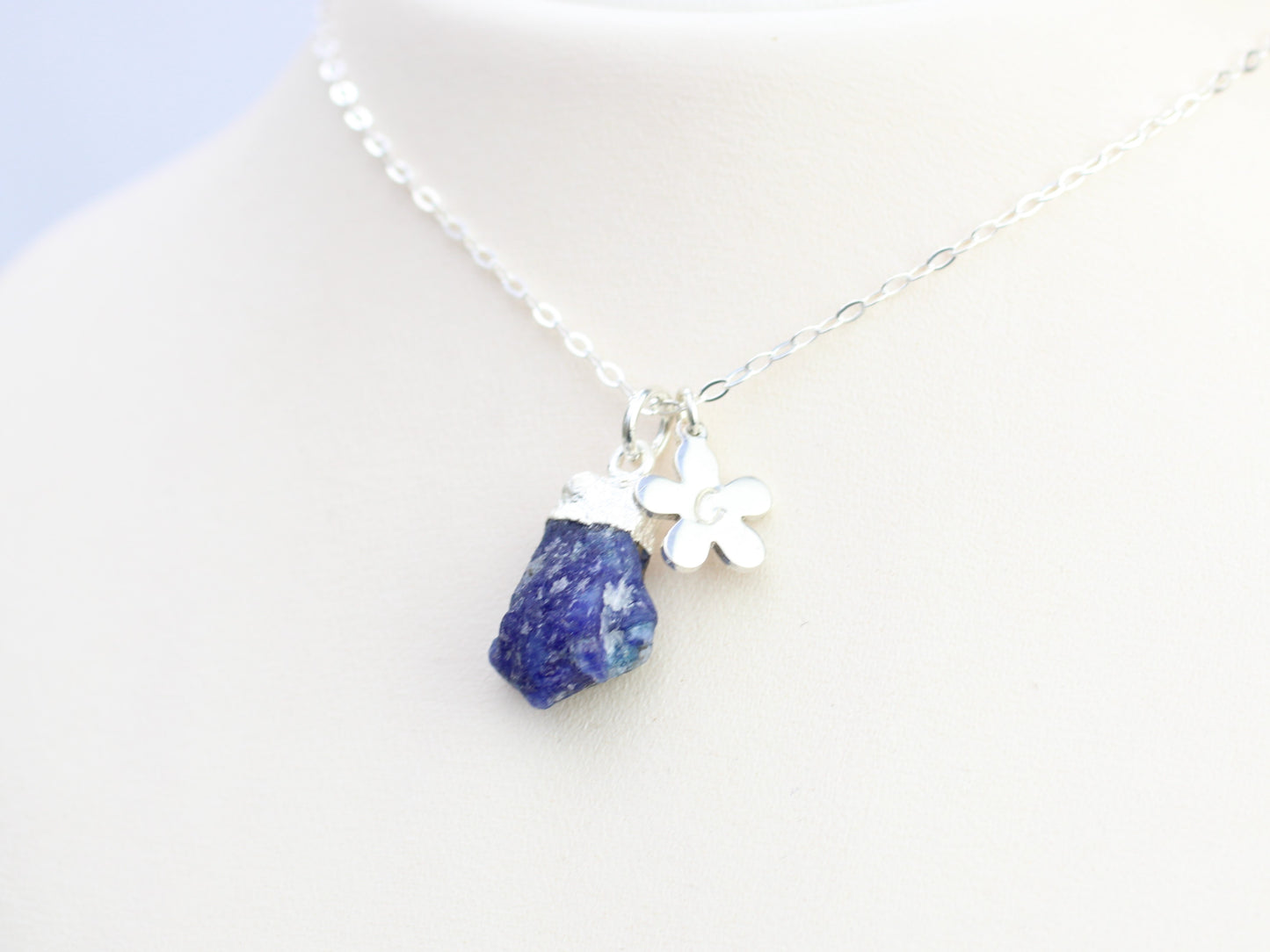 Personalised sapphire necklace in silver.