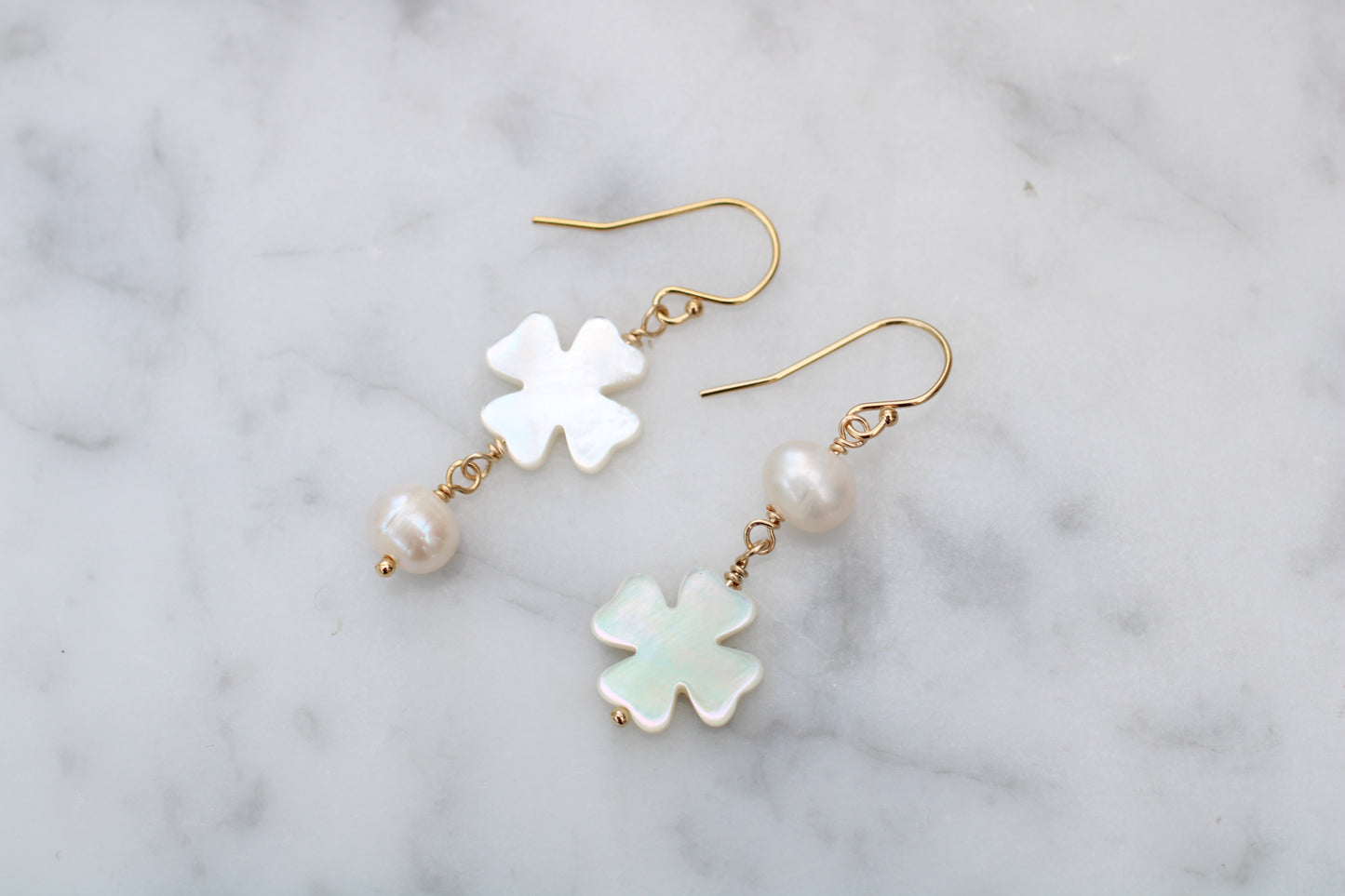 Mother of Pearl Clover & Freshwater Pearl Mismatched Earrings – Gold Filled