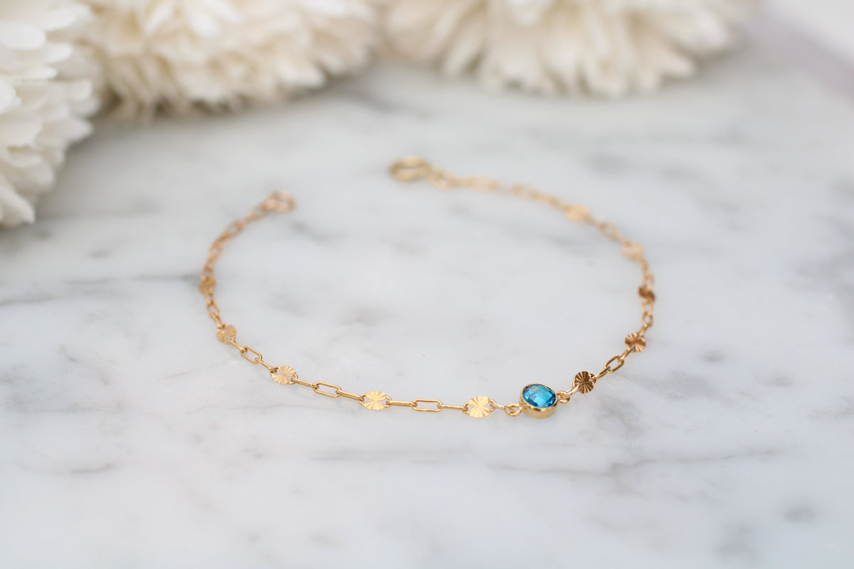 December Birthstone Bracelet in Sterling Silver or Gold.