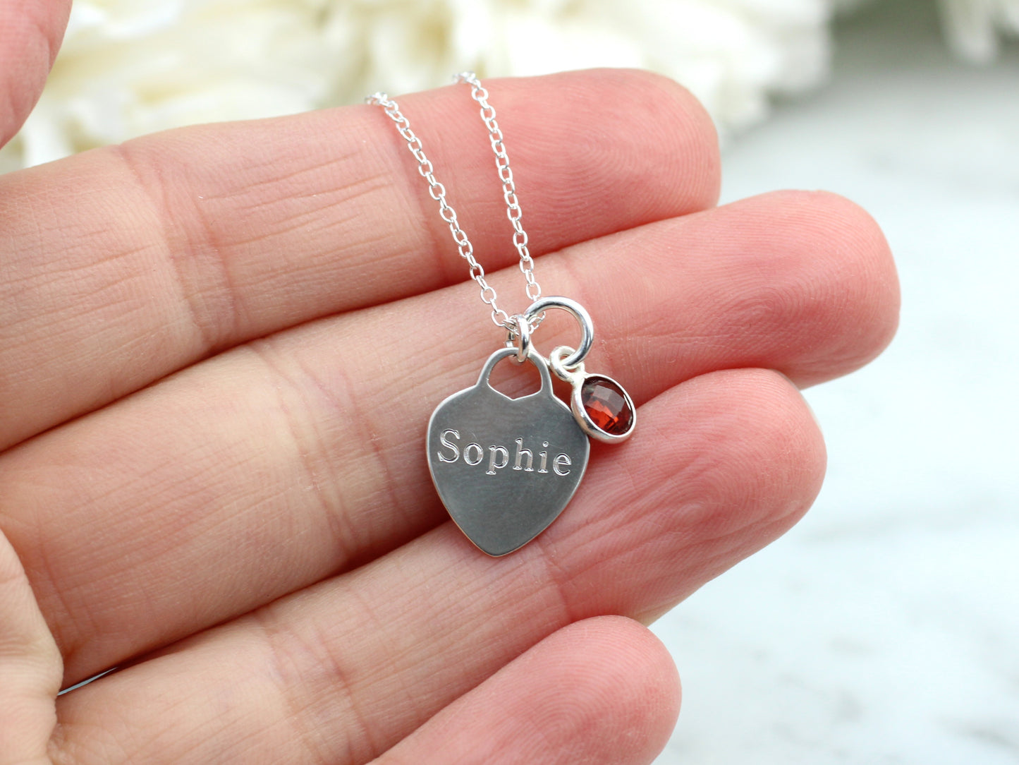 Personalised name necklace with optional birthstone.