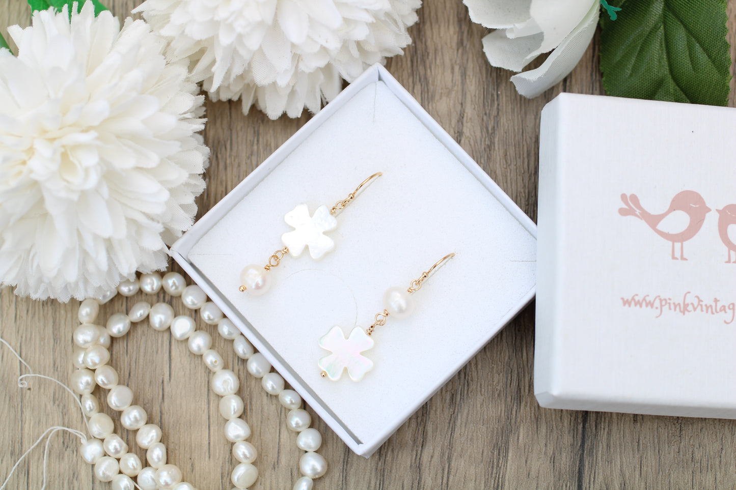 Mother of Pearl Clover & Freshwater Pearl Mismatched Earrings – Gold Filled