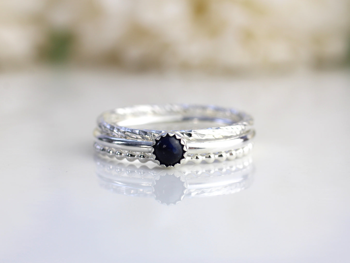 Sapphire stacking ring set. Handmade to order in 1 week.