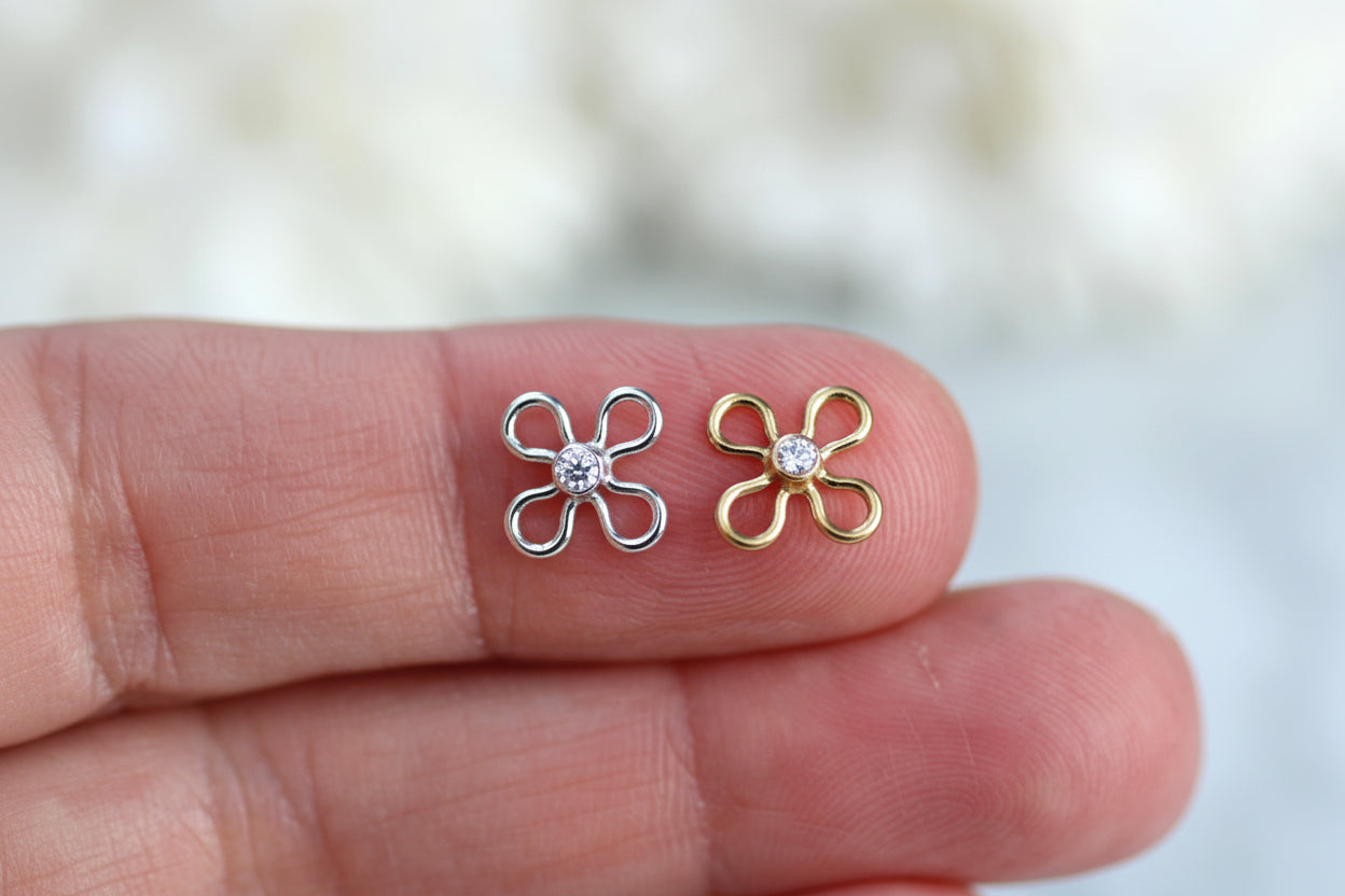 Diamond flower connector in sterling silver or gold filled.