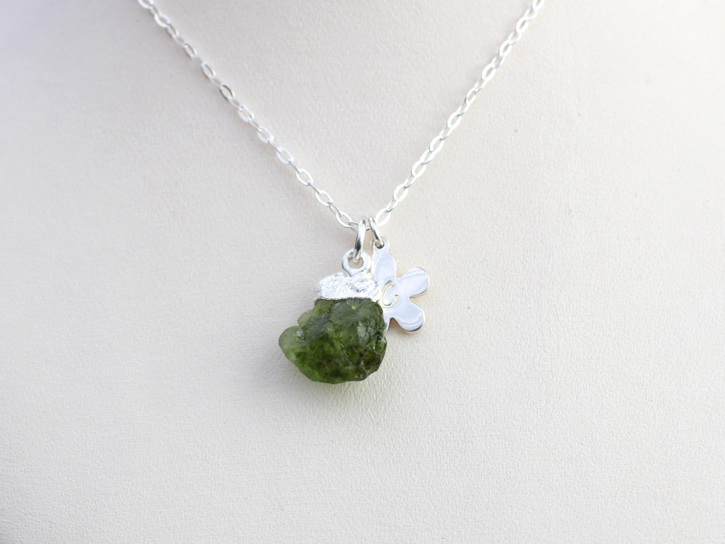 Personalised peridot necklace in silver.