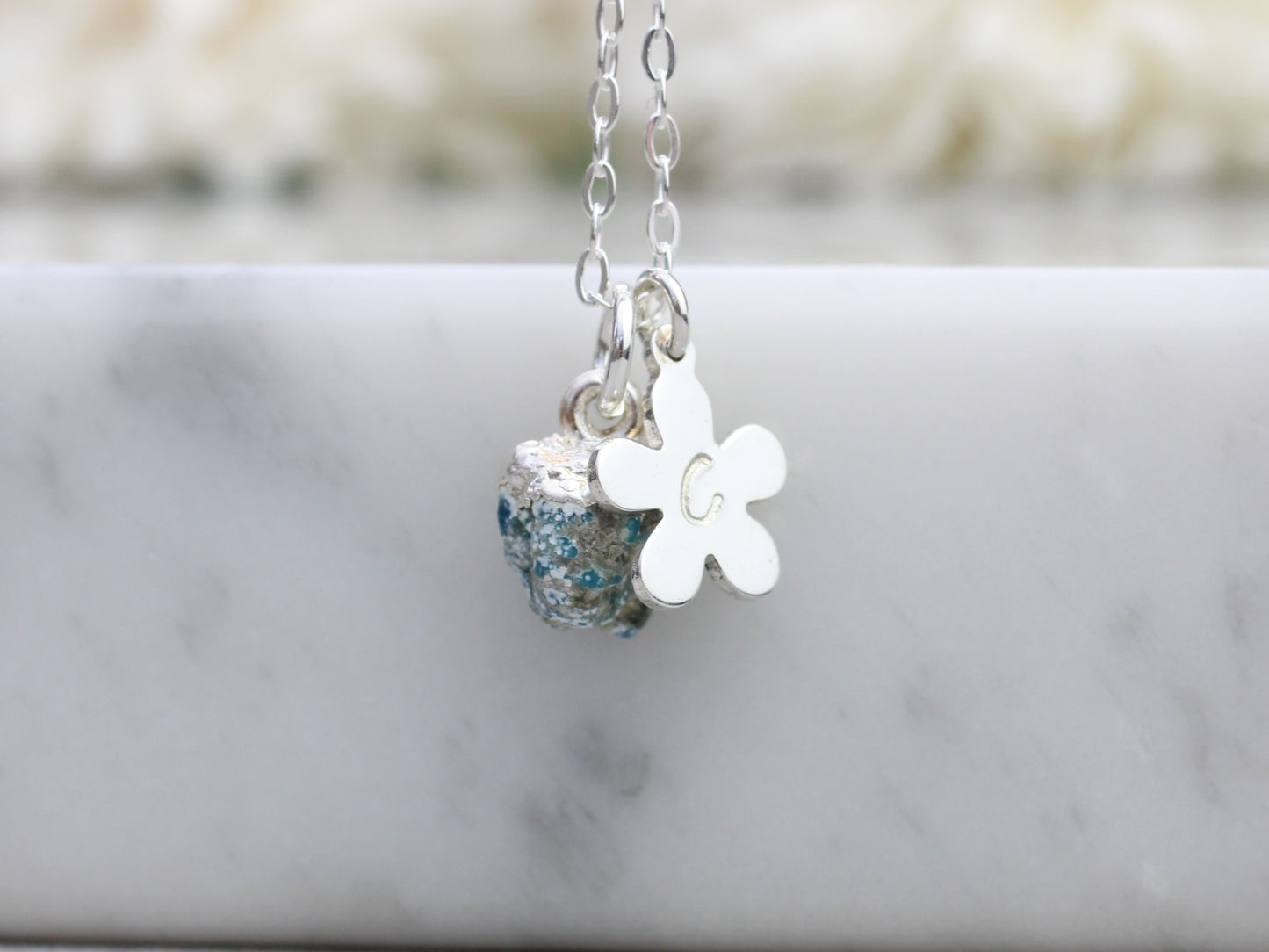 Personalised turquoise necklace in silver.
