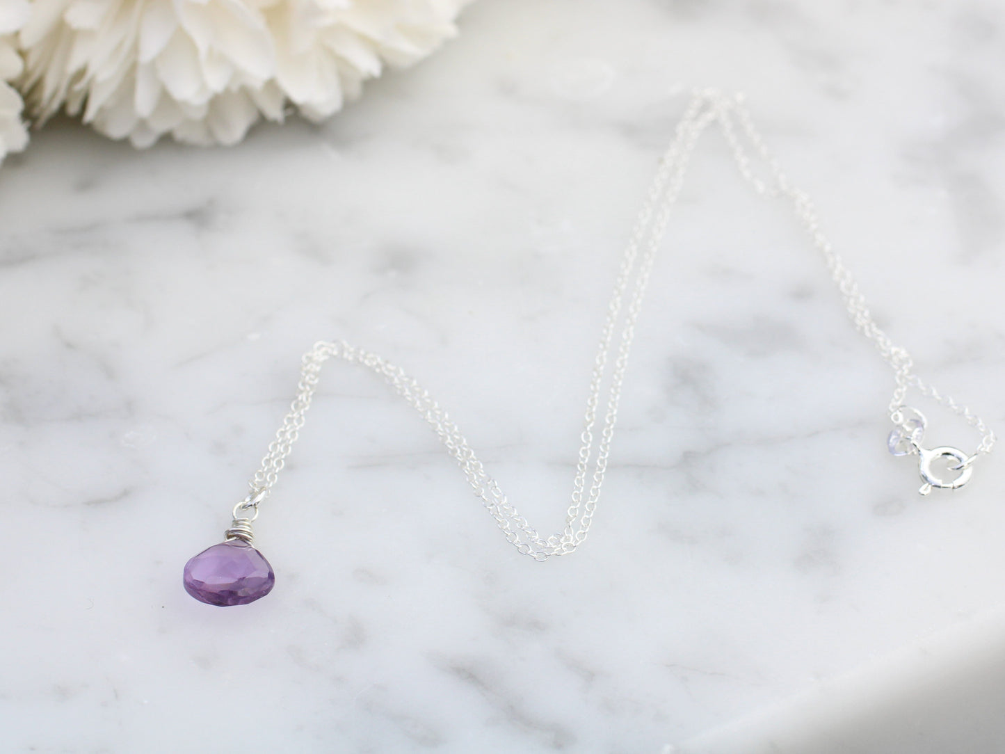 Amethyst crystal necklace in gold. Ready to ship.
