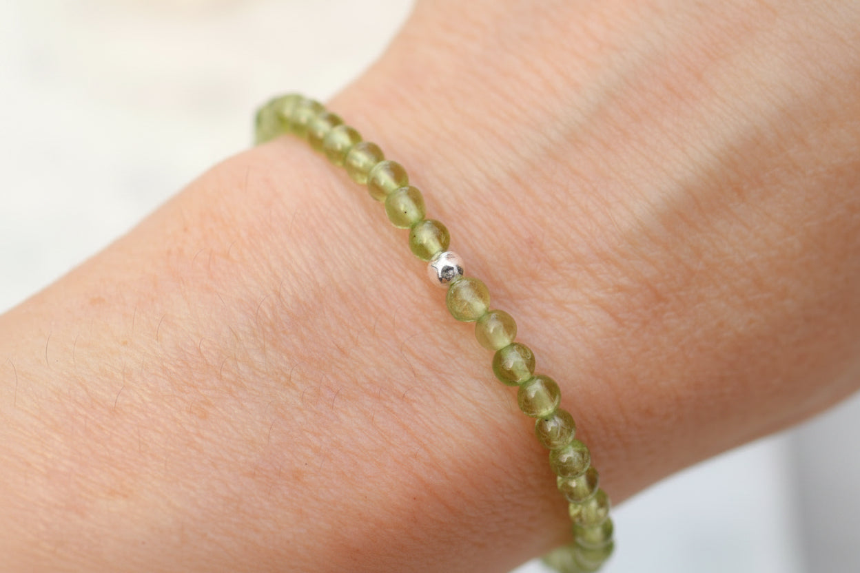 Peridot Bead Bracelet | Sterling Silver August Birthstone Jewellery