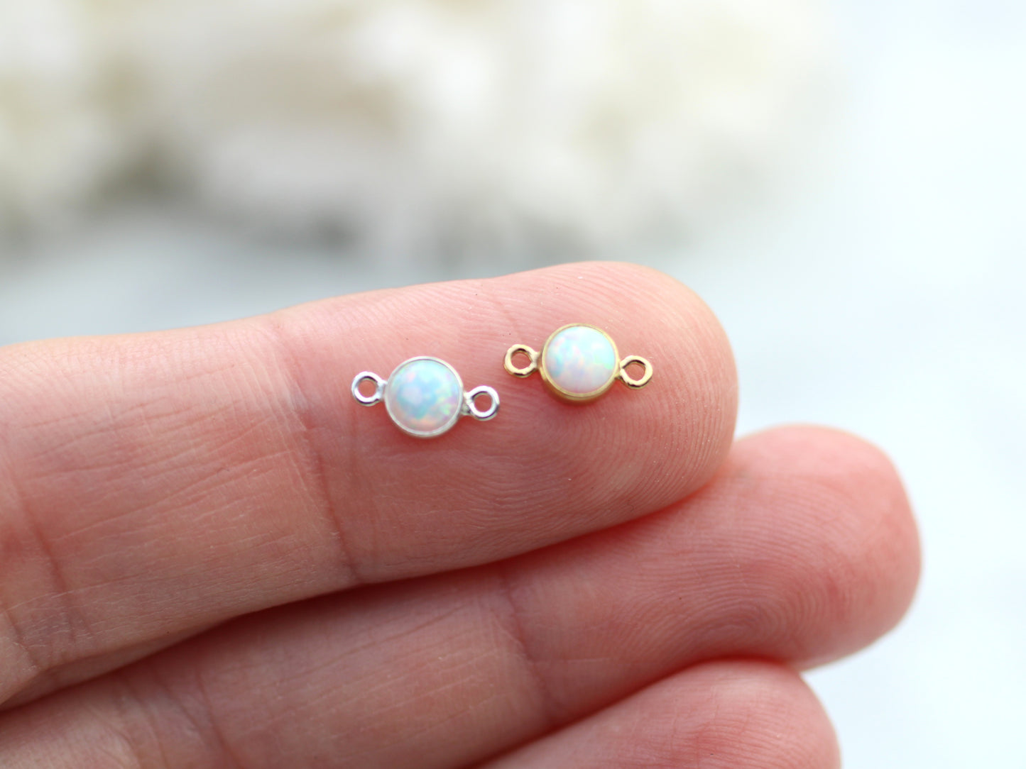 Opal connector in sterling silver or gold filled.