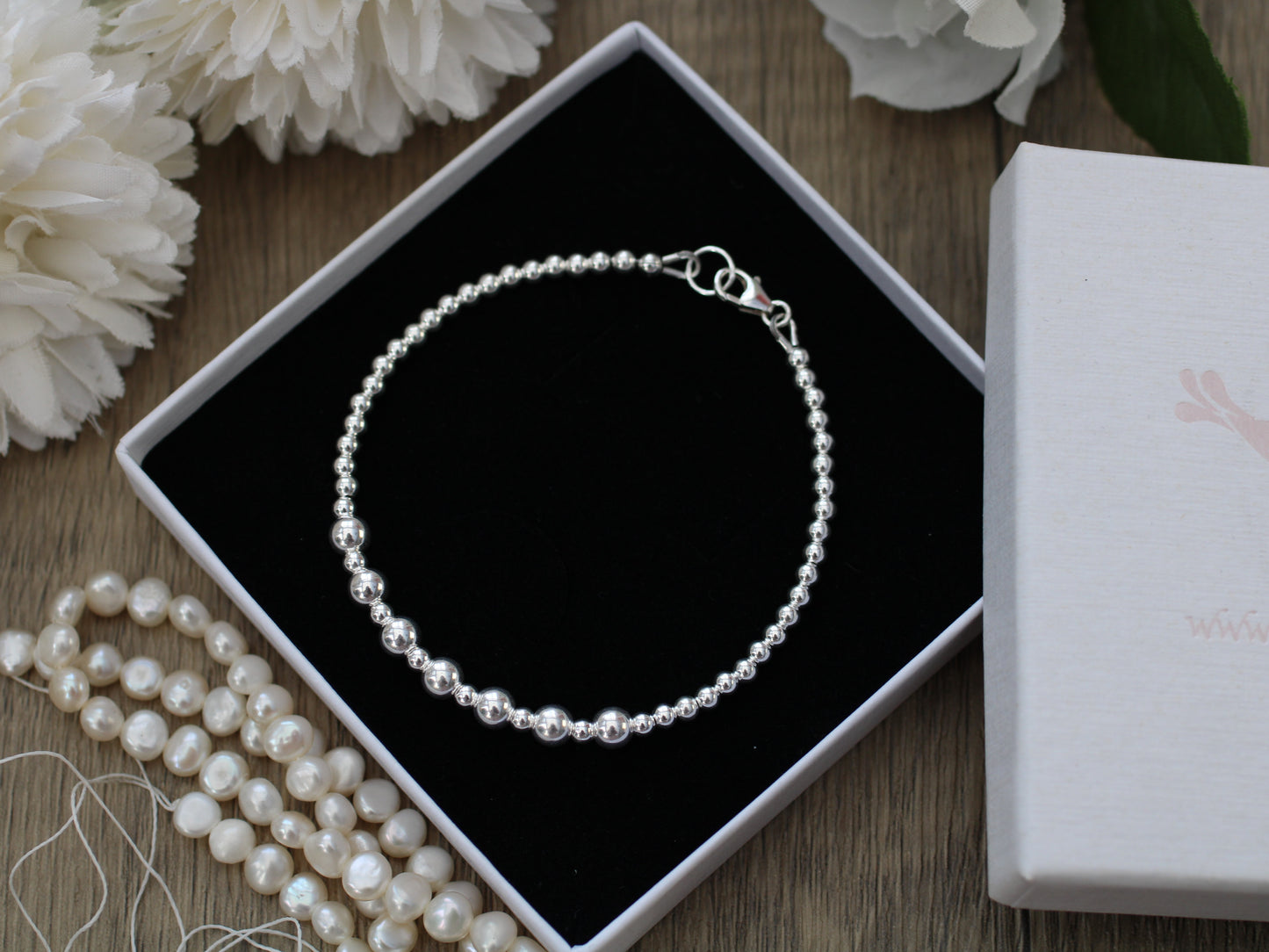 70th birthday bracelet. 70th birthday gift. Sterling silver bead bracelet.
