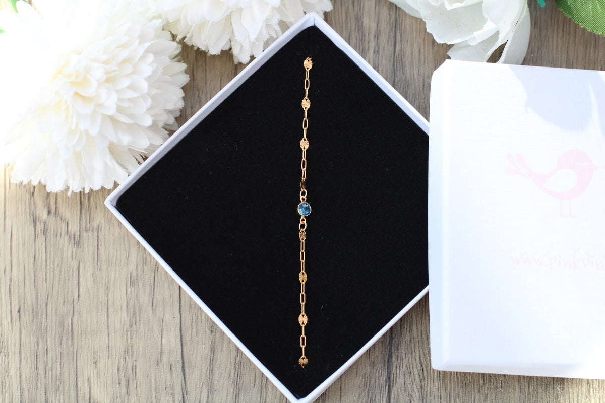 December Birthstone Bracelet in Sterling Silver or Gold.