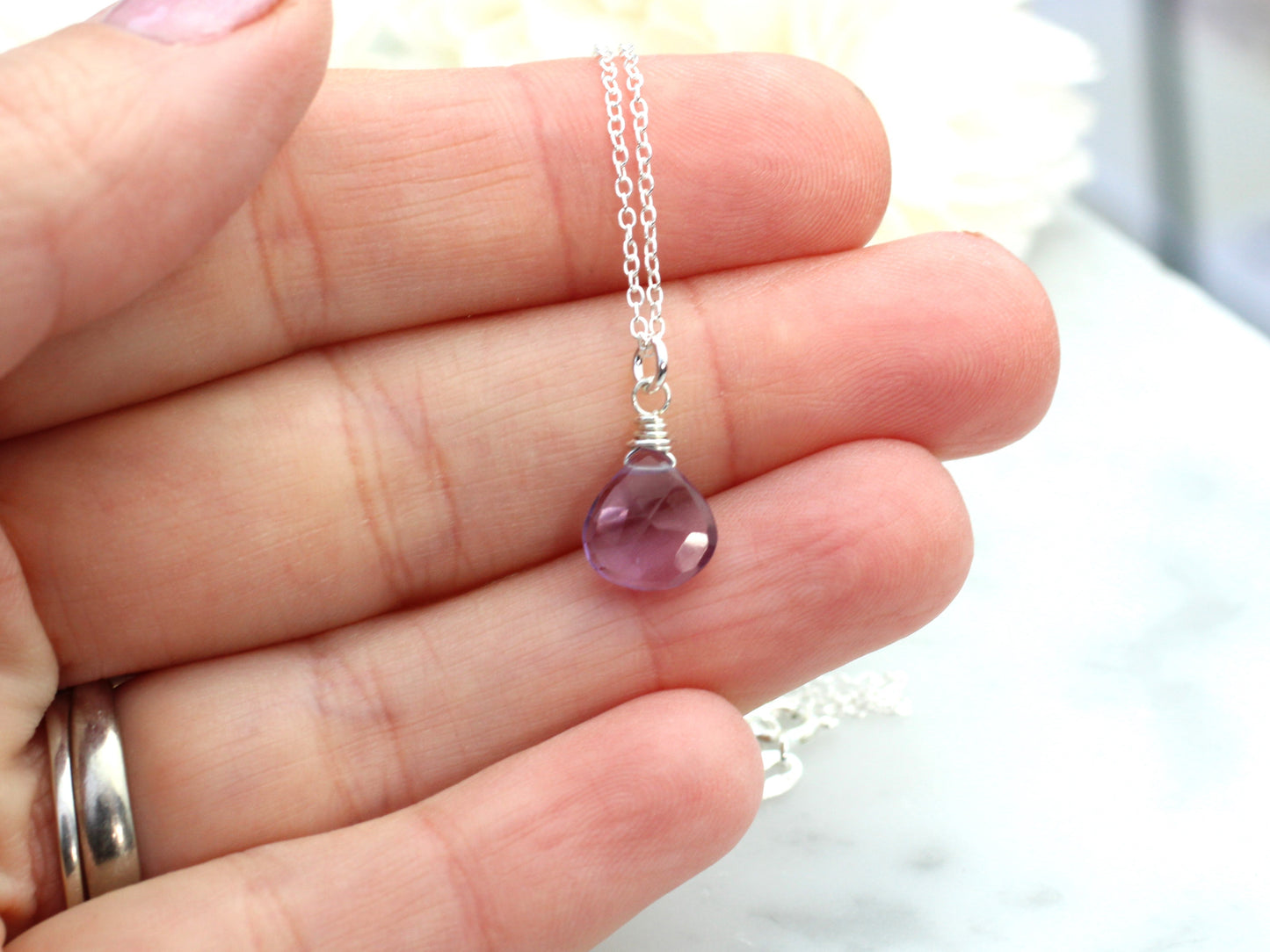 Amethyst crystal necklace in gold. Ready to ship.