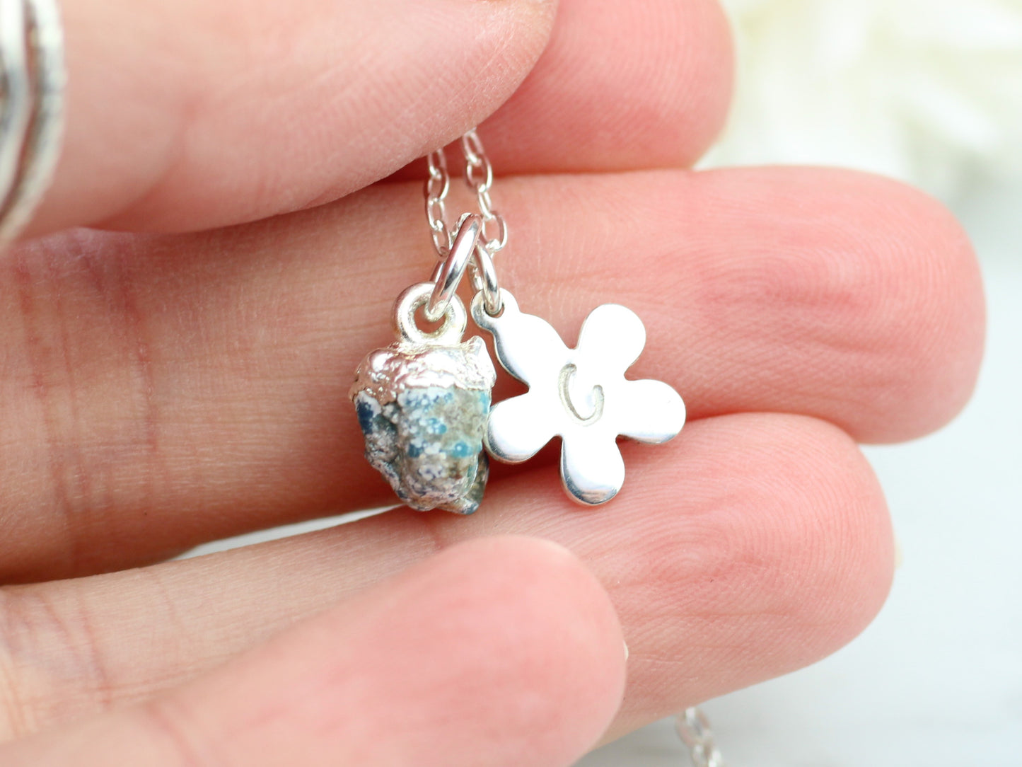 Personalised turquoise necklace in silver.