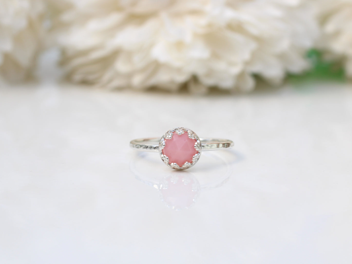 Pink opal ring in sterling silver.