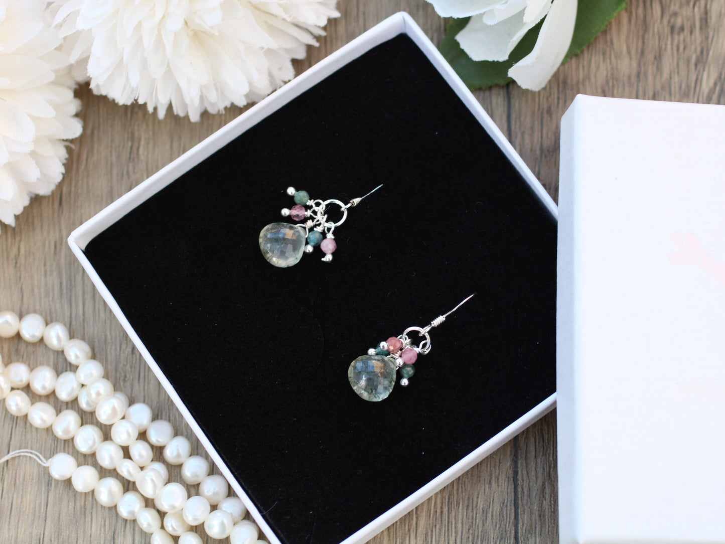 Moss Agate & Tourmaline Cluster Earrings