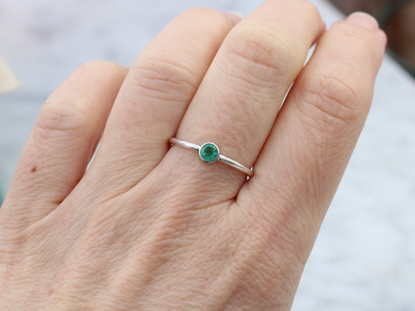 Emerald stacking ring in silver or gold.