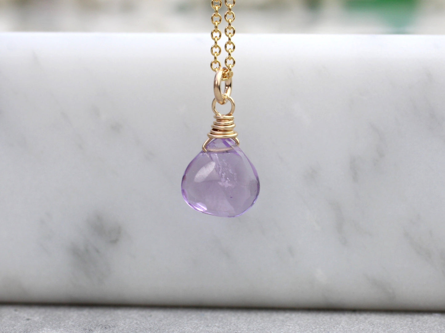 Amethyst crystal necklace in gold. Ready to ship.
