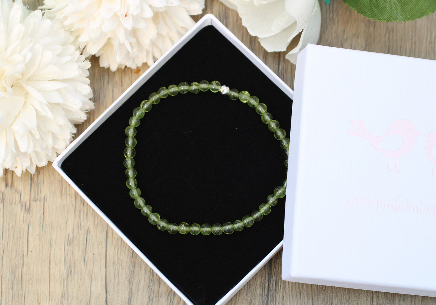Peridot Bead Bracelet | Sterling Silver August Birthstone Jewellery