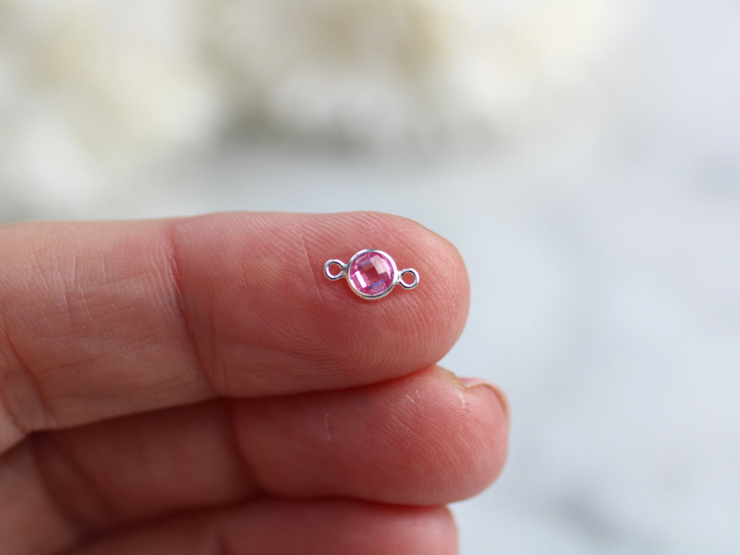 Birthstone connector in sterling silver.