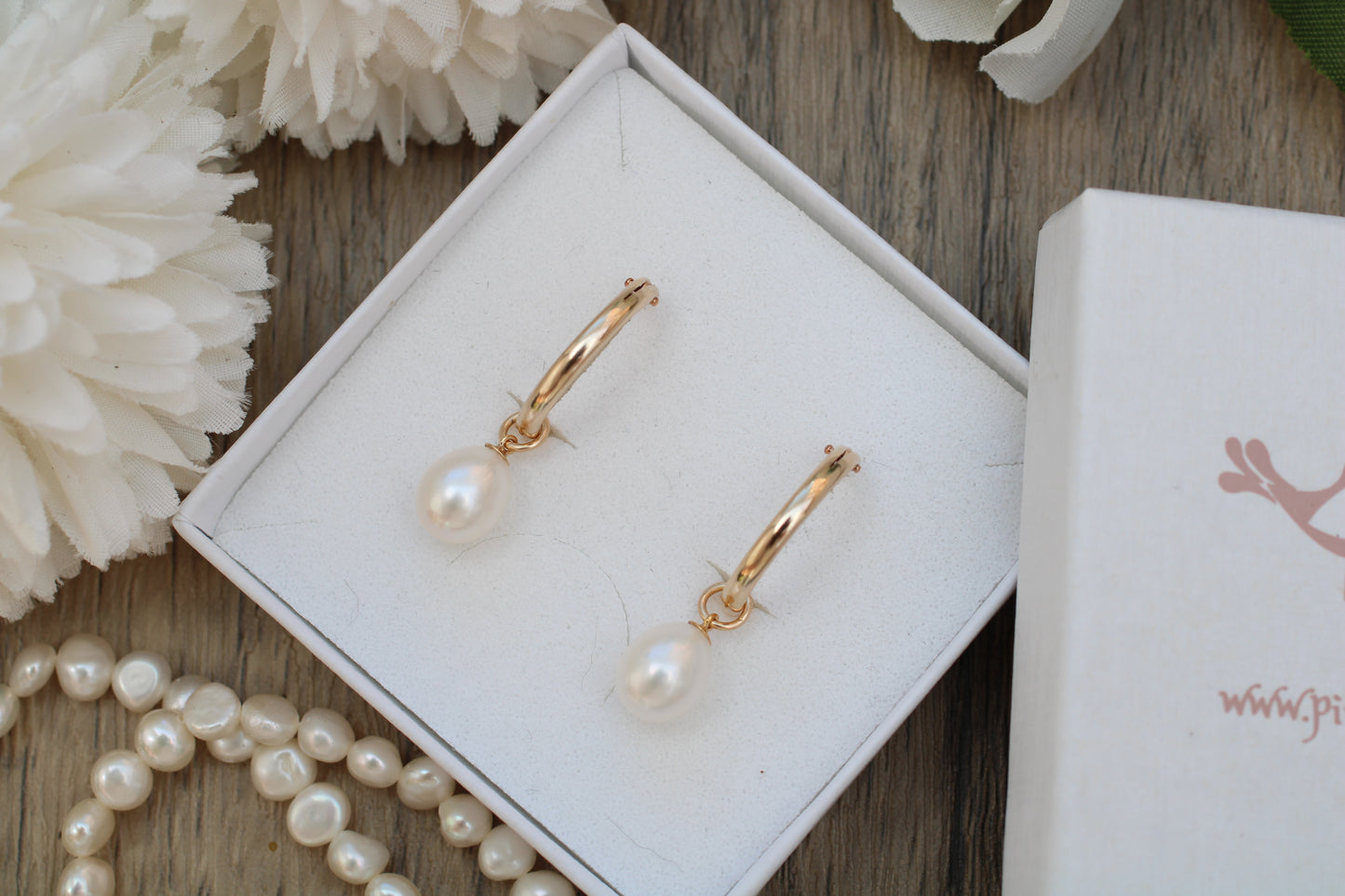 Gold Filled Hoop & Freshwater Pearl Drop Earrings
