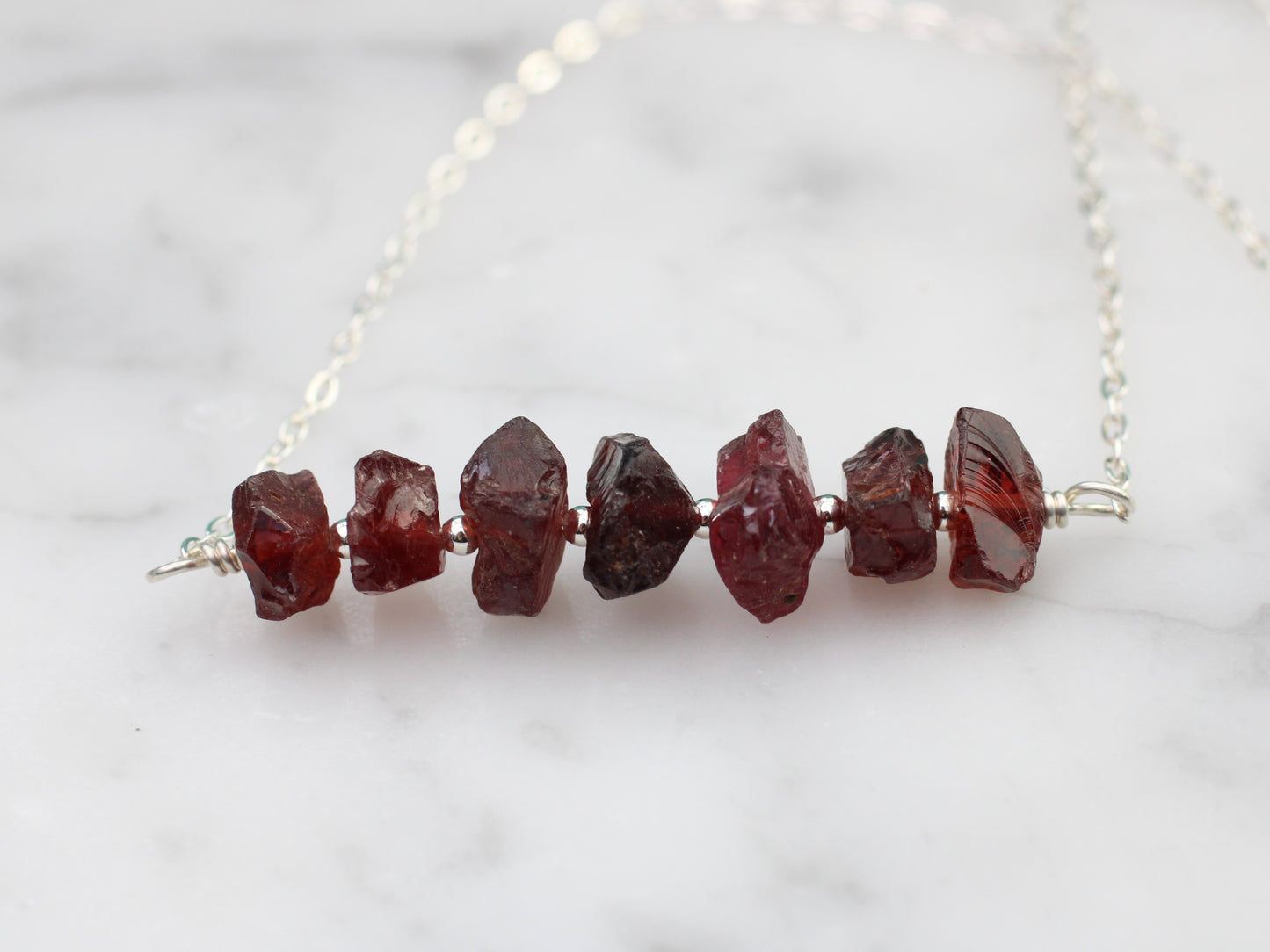Raw garnet gemstone necklace. Ready to ship.