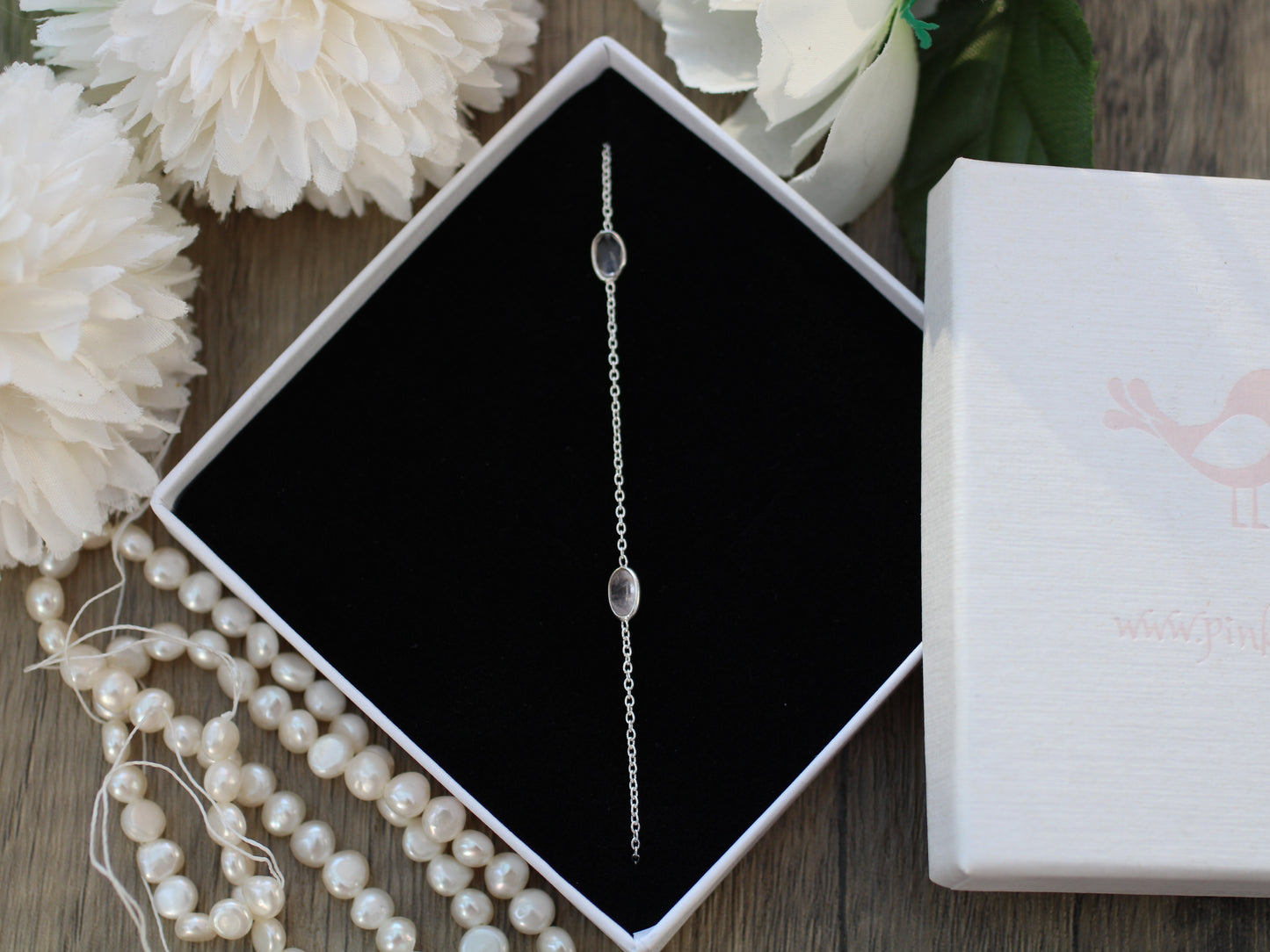 Rose Quartz Bracelet in Sterling Silver | Dainty Pink Gemstone | Gift for Her