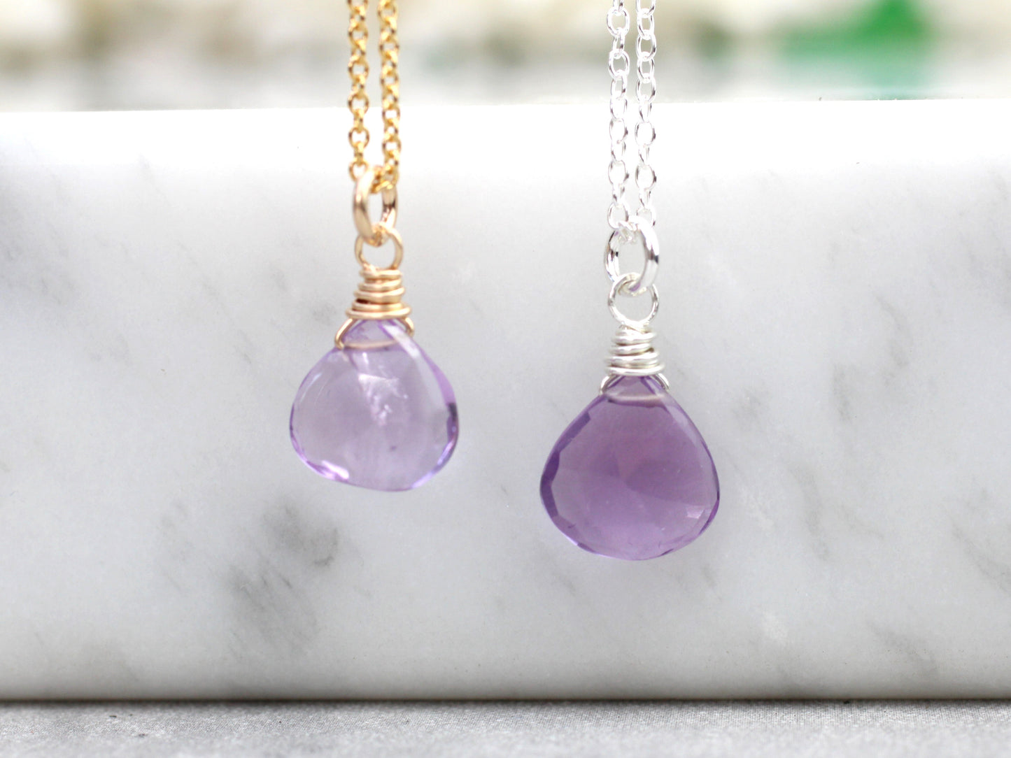 Amethyst crystal necklace in gold. Ready to ship.
