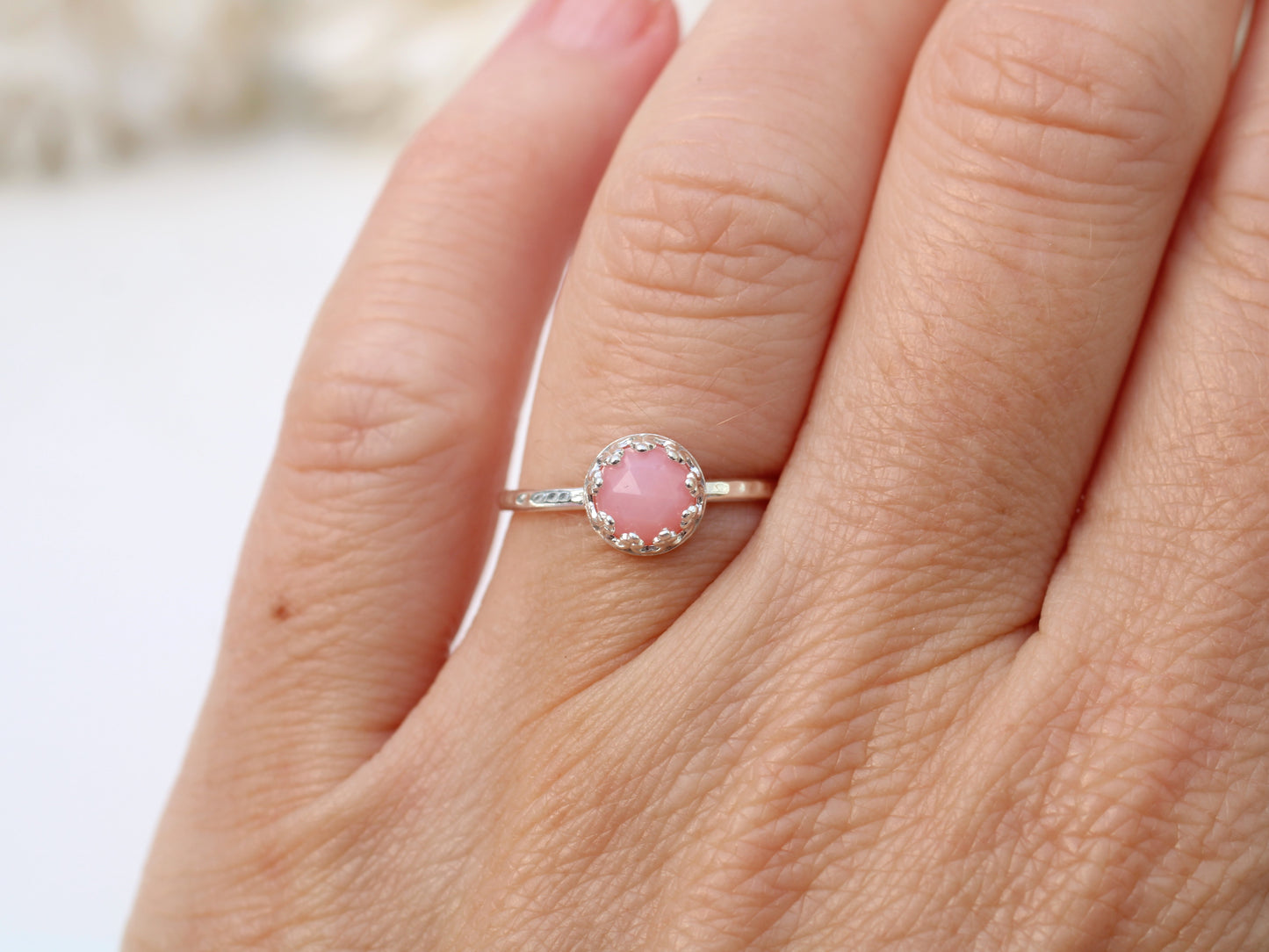 Pink opal ring in sterling silver.