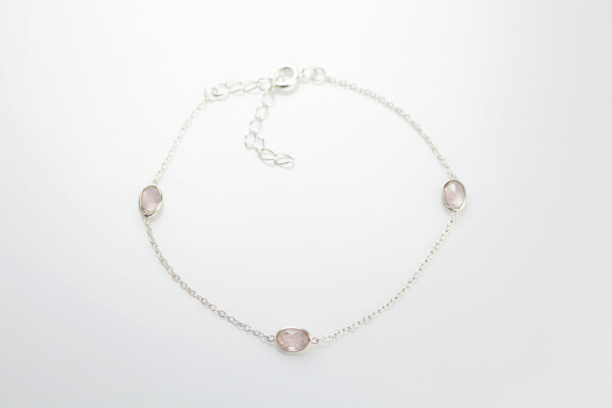 Rose Quartz Bracelet in Sterling Silver | Dainty Pink Gemstone | Gift for Her