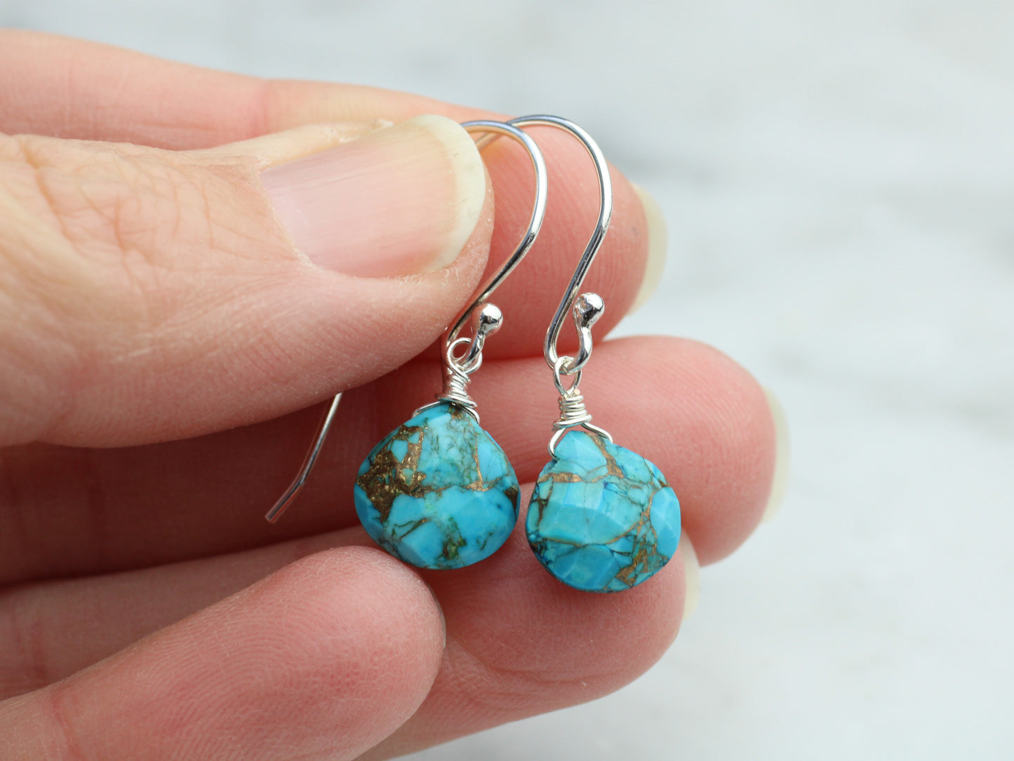 Turquoise earrings in sterling silver or gold.