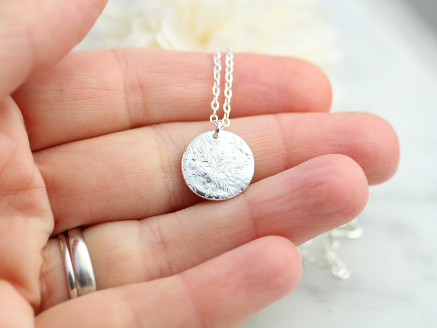 Fine Silver Snowflake Pendant – Handmade Silver Metal Clay Necklace