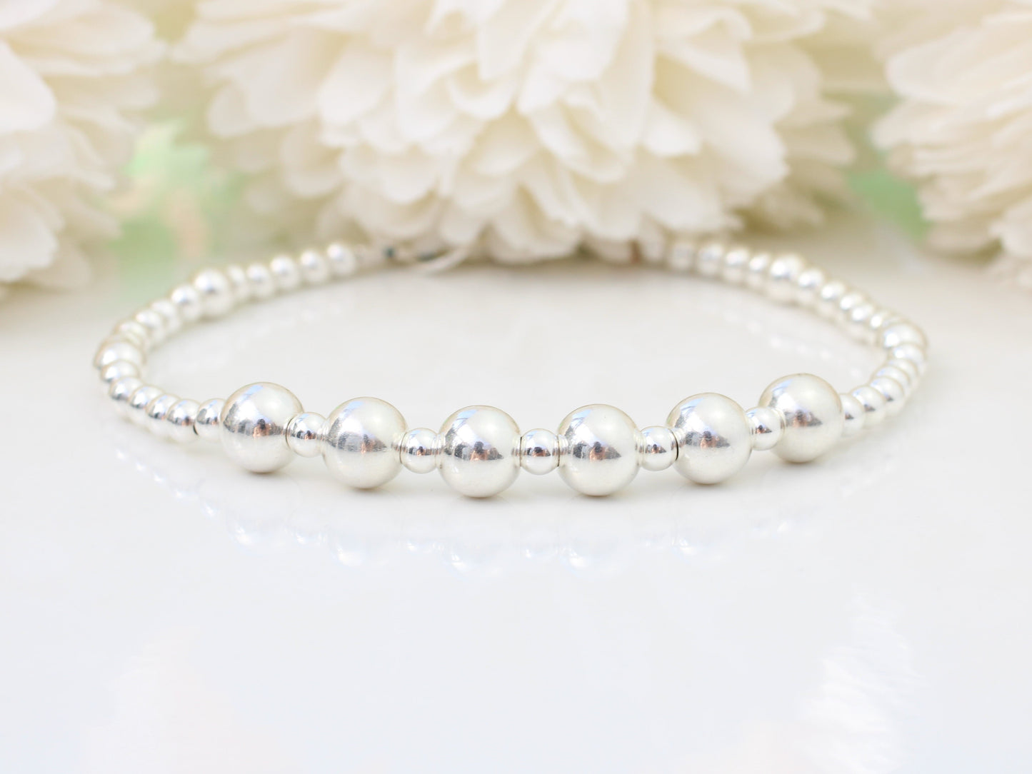 60th birthday bracelet. 60th birthday gift. Sterling silver bead bracelet.