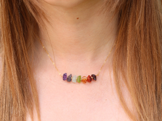 Chakra necklace in silver or gold. 7 chakra necklace.