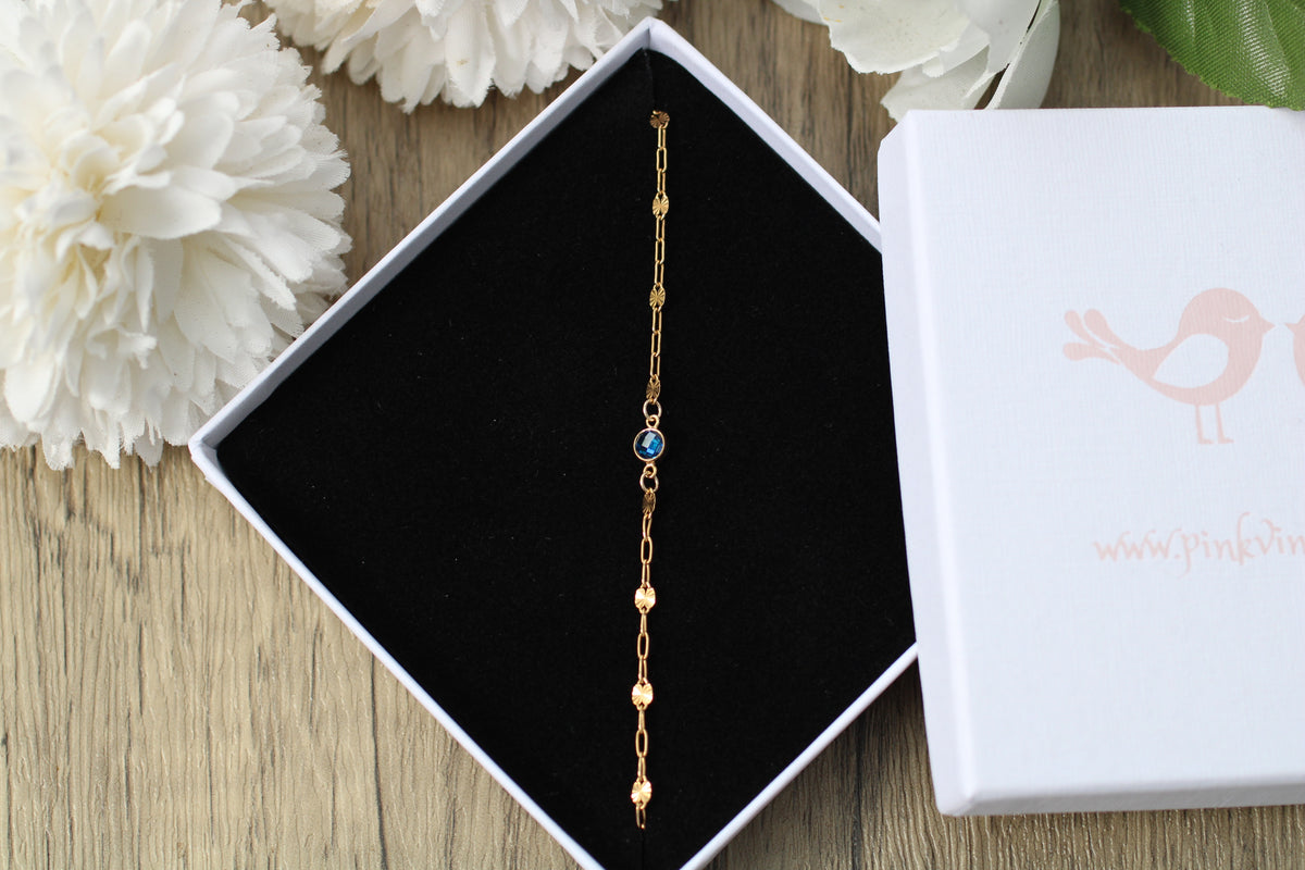 September Crystal Connector Bracelet in sterling silver or gold filled.