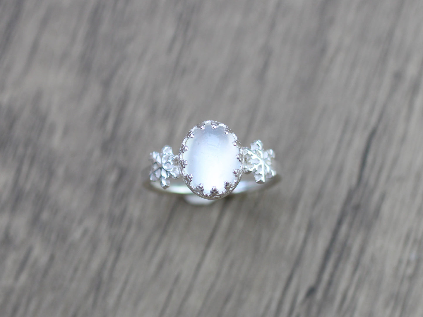 Handmade Sterling Silver Moonstone Snowflake Ring. Size N.