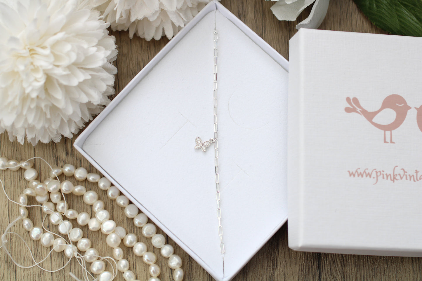 Butterfly Charm Bracelet in Sterling Silver | Paperclip Chain 16th Birthday Gift