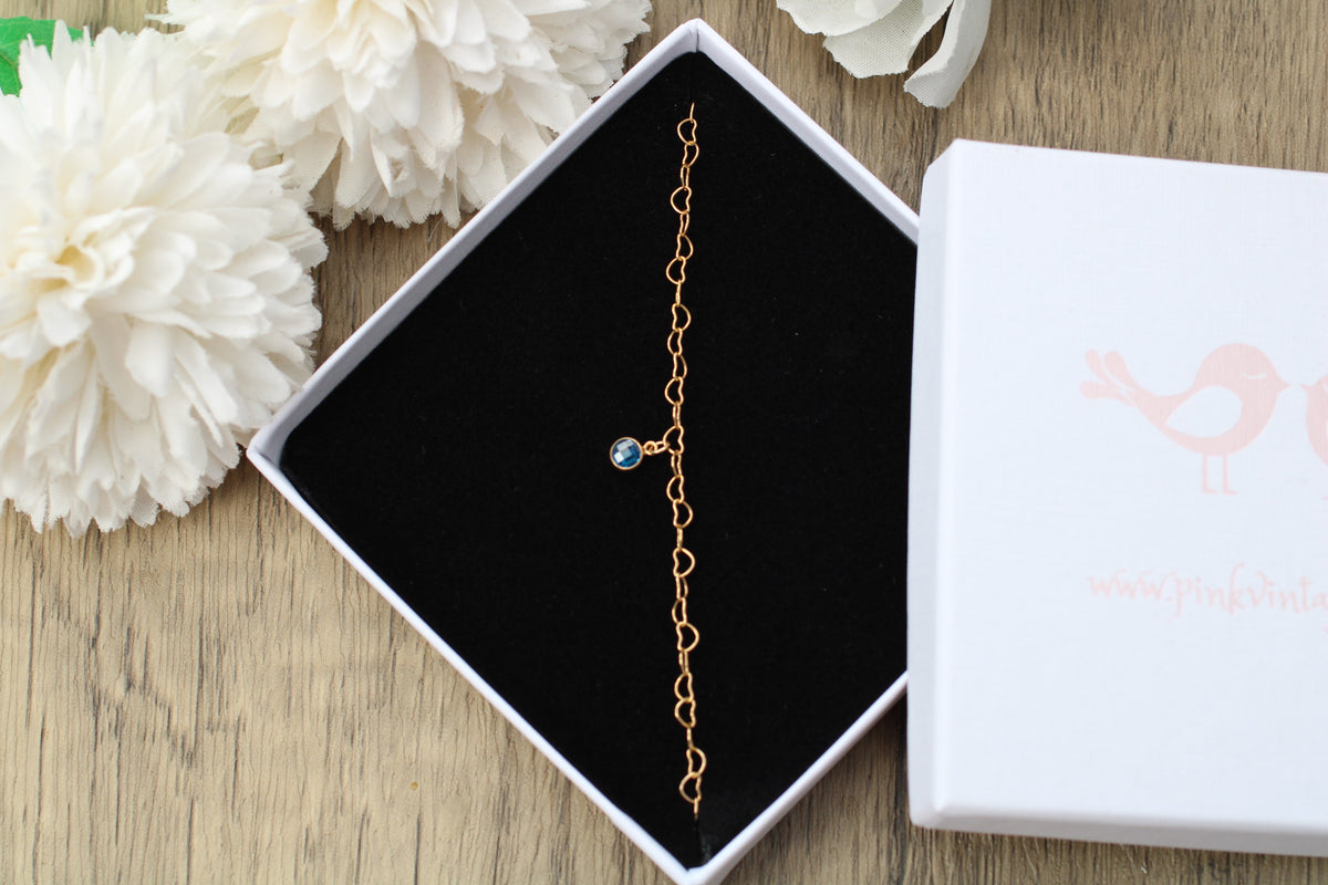 Heart Chain Bracelet with September charm in silver or gold.
