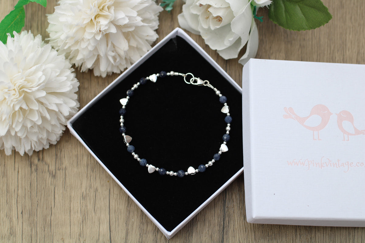 Sapphire Bracelet – Personalised Sterling Silver Heart Bracelet