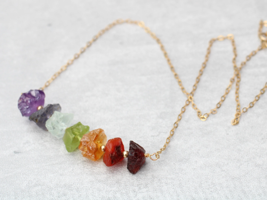 Chakra necklace in silver or gold. 7 chakra necklace.